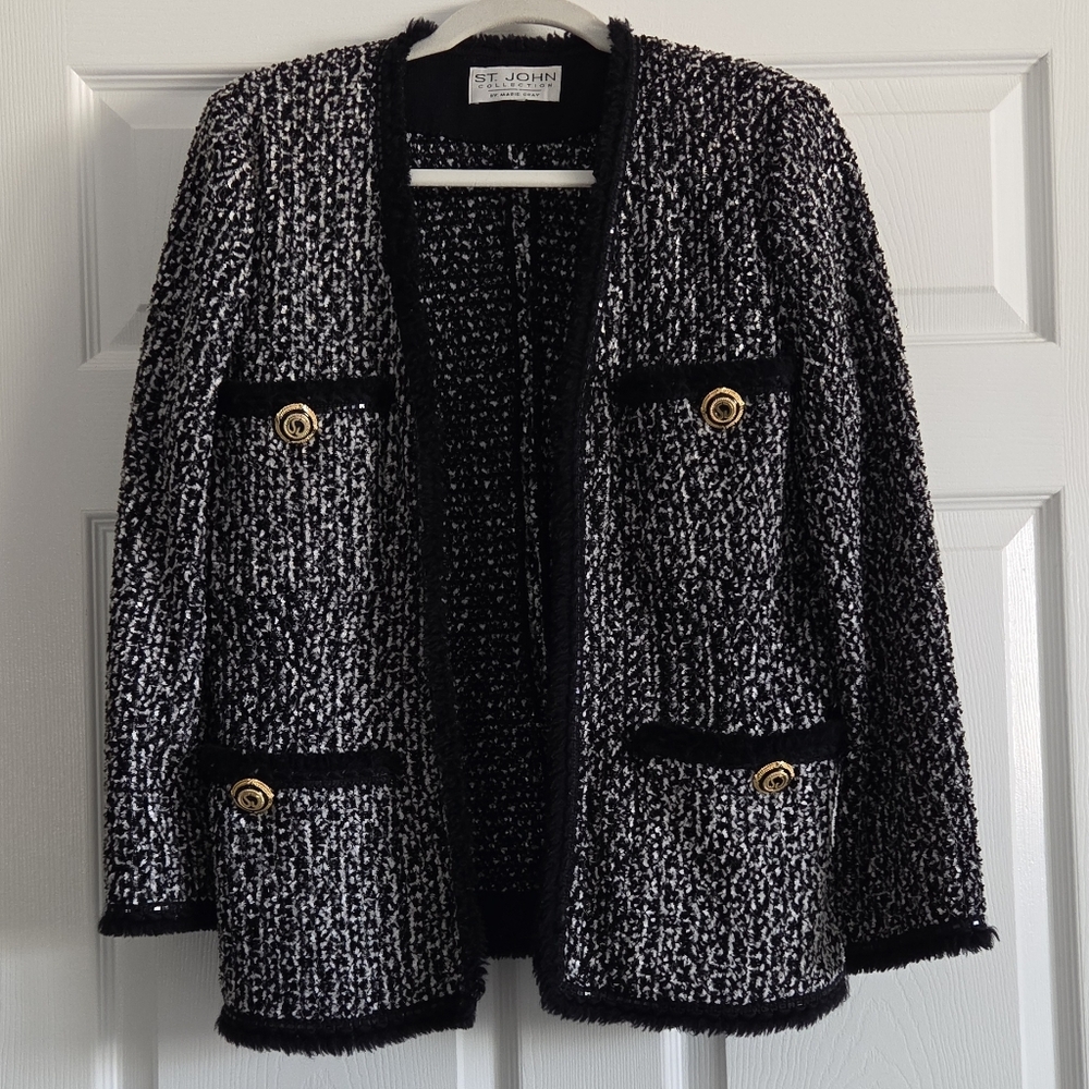 St. John Black and White Tweed Blazer